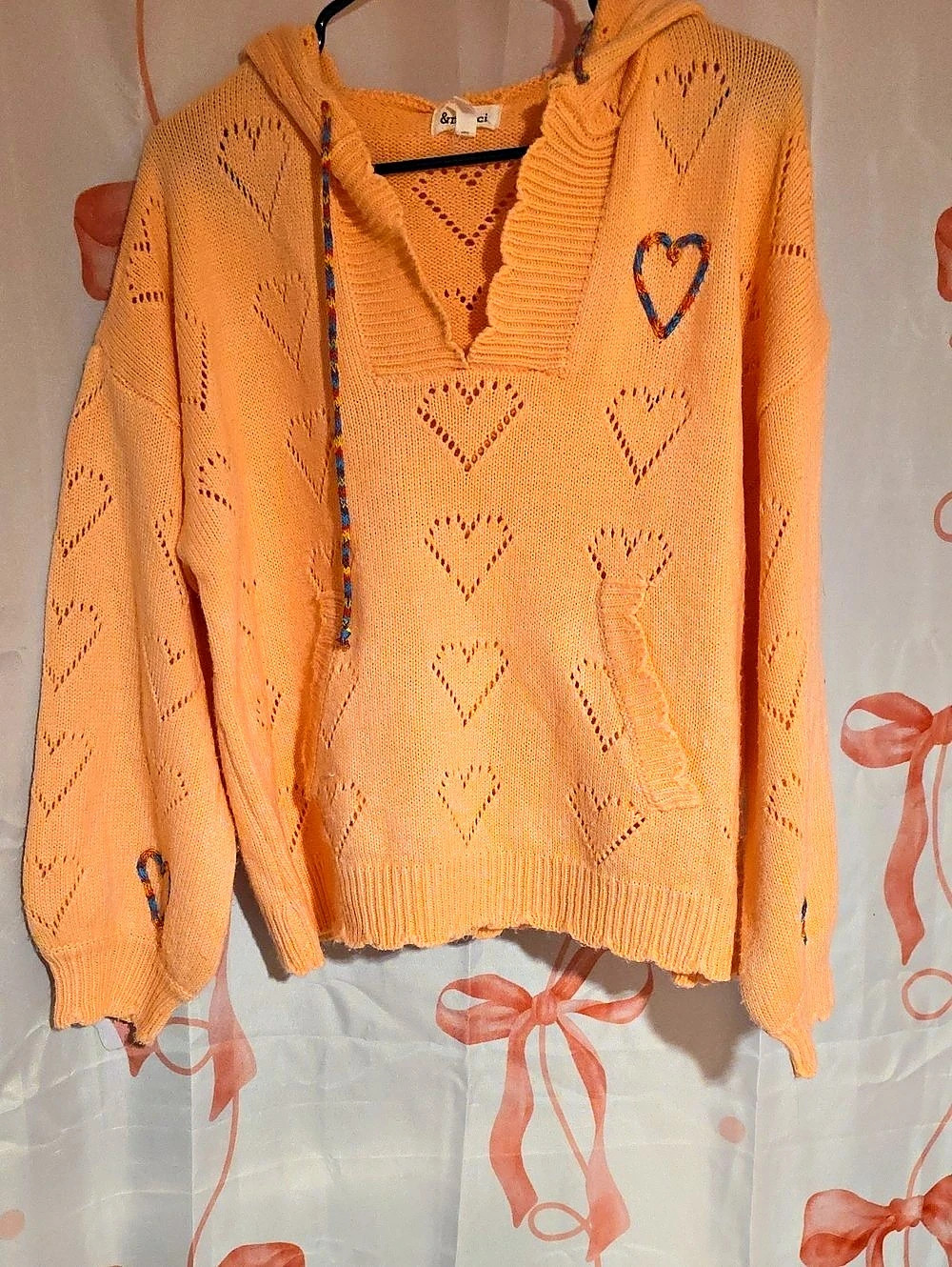 &merci & Heart Pattern Hooded Sweater Size Small